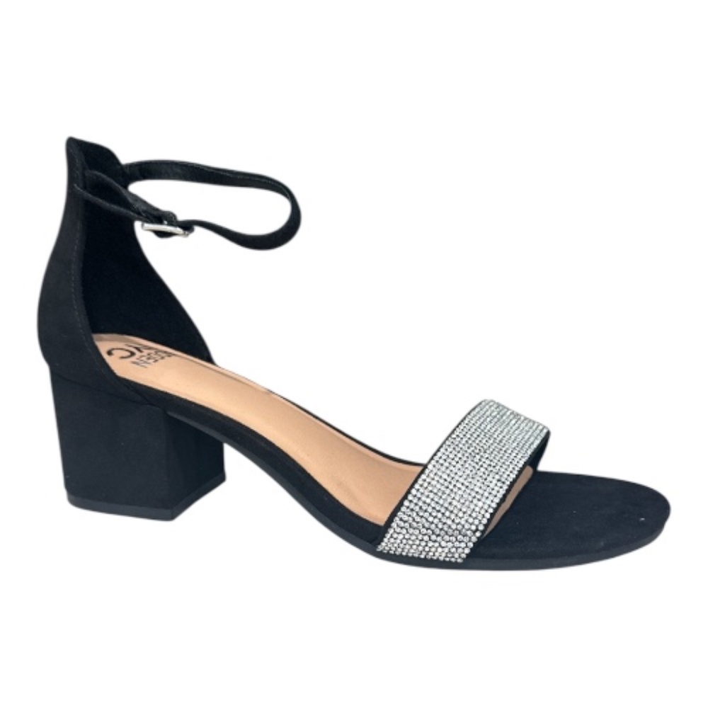 Madden NYC Rhinestone Block Heel Sandals Open Toe Ankle Strap Sparkly Comfort